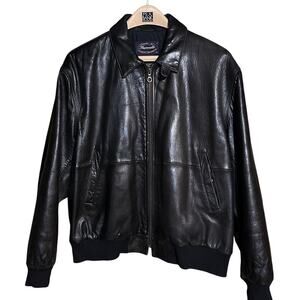 Facconable Black Leather Lambskin Bomber Biker Jacket Men's Large